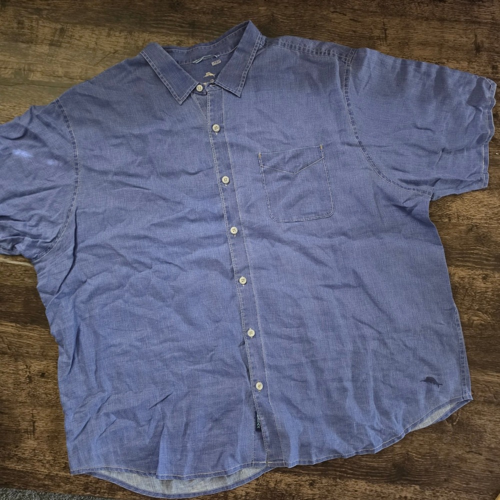 TOMMY BAHAMA Button Down Shirt Mens 3XB Blue Linen Blend Short Sleeve Casual‎